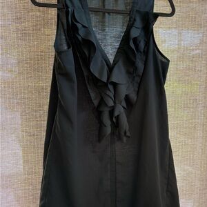 New York & Company Blue Ruffle V-Neck Blouse